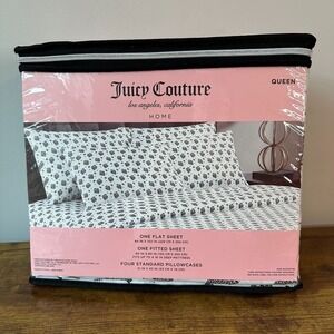 New Juicy Couture Queen Size 6 pc Leopard White Brown Heart Bedding Sheet Set